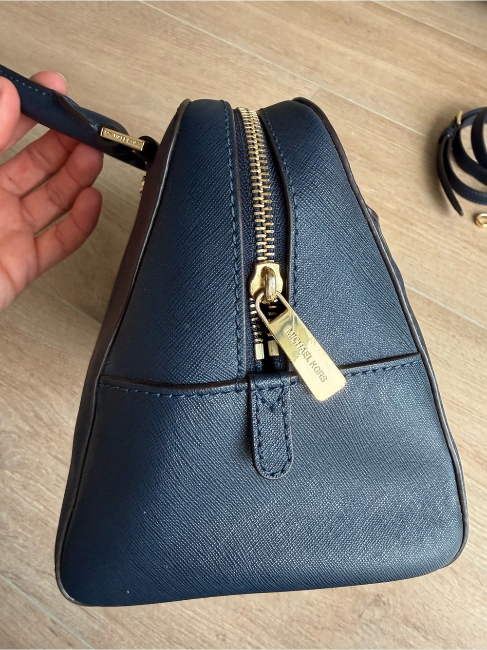 Michael Kors Navy Saffiano Leather Satchel with Gold Hardware - Picture 8 of 9